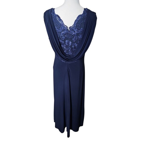 Alex Evenings Navy Blue Mother of the Bride Sequin Long Dress Draped Back Sz 12 - Picture 3 of 5